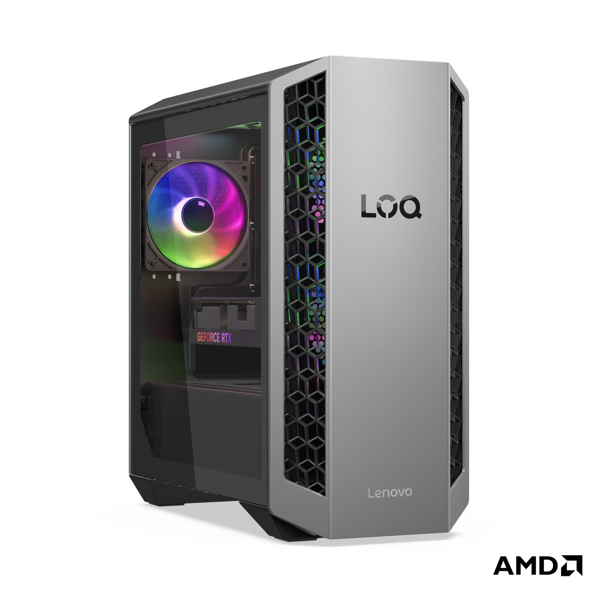 Lenovo LOQ Tower 26ADR10, prednji pogled i prozirna bočna stranica