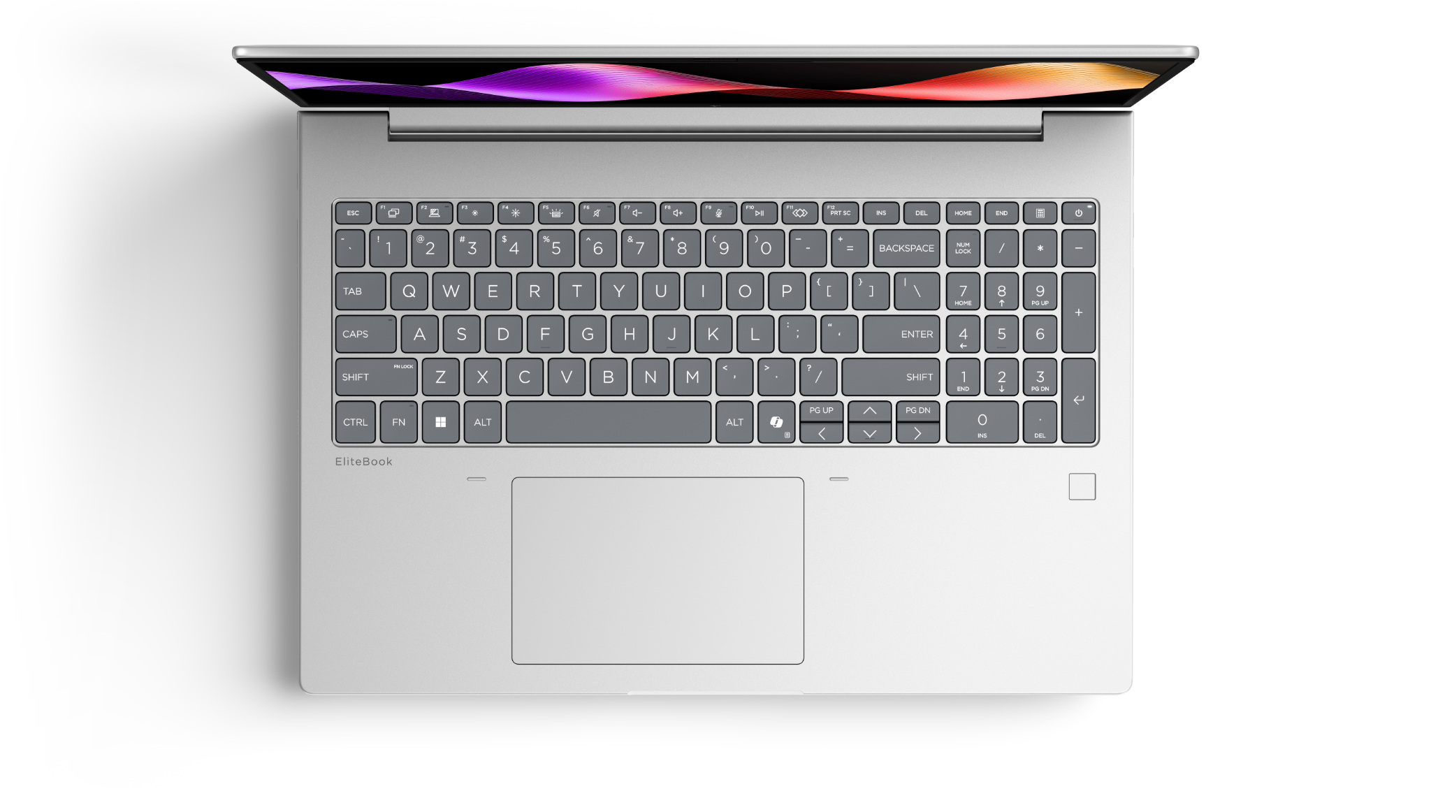 HP EliteBook 6 G2i 16, prikaz ekrana i tipkovnice odozgo