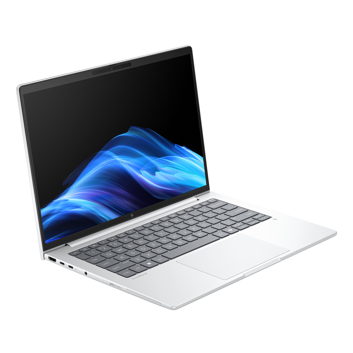 HP EliteBook 8 G1i 14, srebrni laptop, pogled sprijeda zdesna