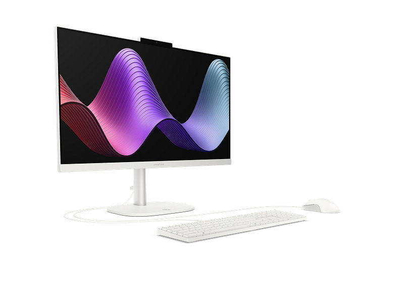 HP OmniStudio 24-cu0035ny u bijeloj boji s tipkovnicom i mišem, prednji pogled
