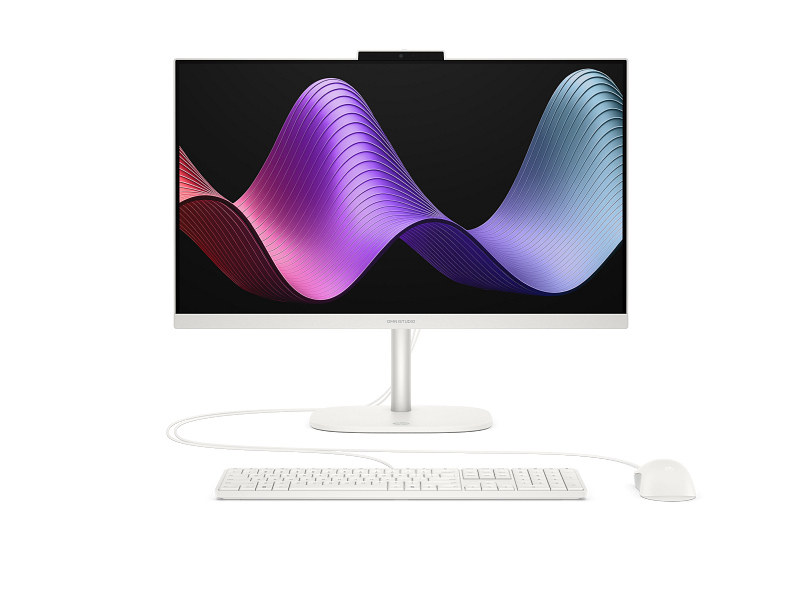 HP OmniStudio 24-cu0035ny, frontalni prikaz ekrana i uključene periferije