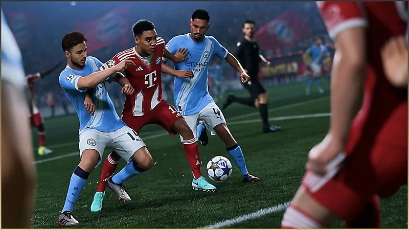 EA SPORTS FC 26, snimka zaslona koja prikazuje igrače kako se bore za loptu