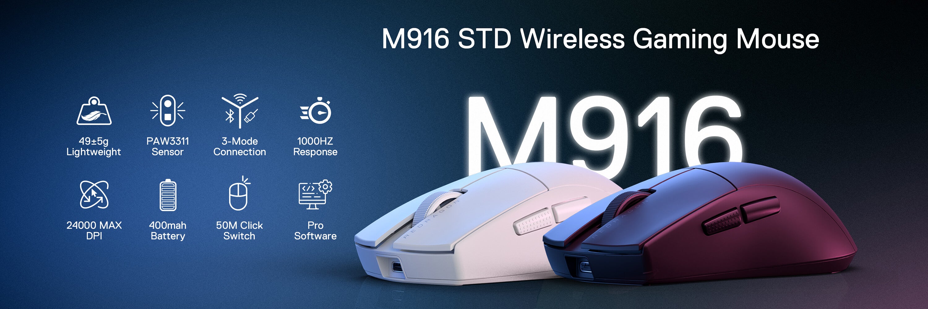 Redragon K1NG M916 STD 1K Hz 3-Mode Wireless Gaming Mouse banner